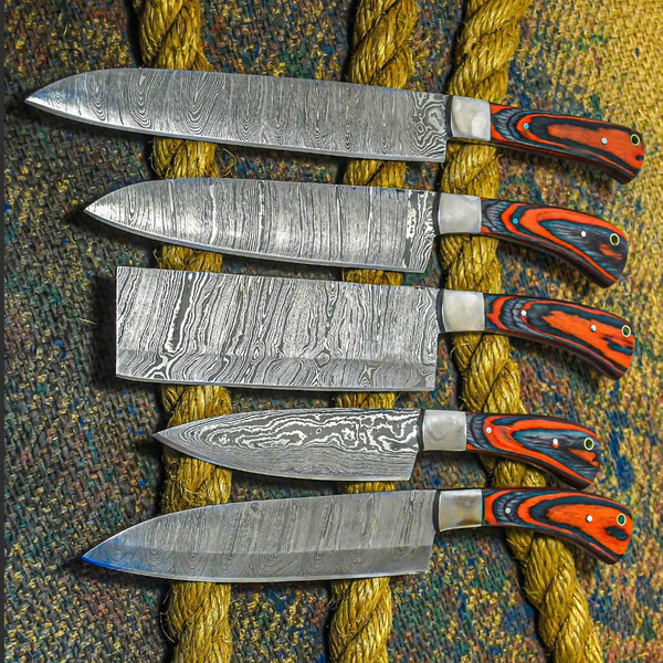 Handmade HAND FORGED DAMASCUS STEEL CHEF Set Kitchen Knives.jpeg
