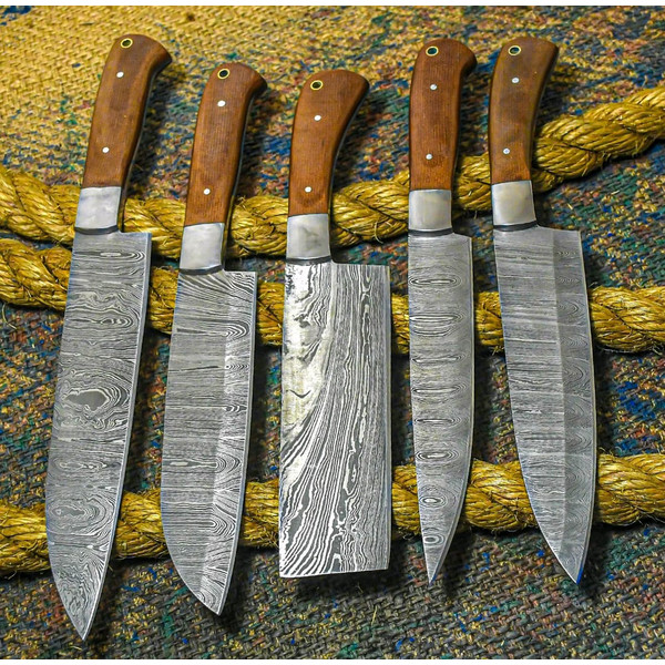 5 Pc Custom Handmade Hand Forged Damascus Steel Chef Knife Sets.jpeg