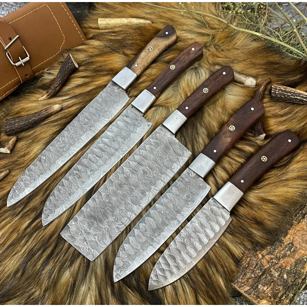5 Pc Handmade Forged Damascus Steel Chef Knife Set Kitchen Knives.jpeg
