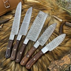 5 Pc Handmade Forged Damascus Steel Chef Knife Set Kitchen Knives