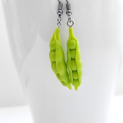Green peas - weird dangle earrings - mini clay earrings - cottagecor eearrings