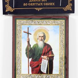 St Andrew the Apostle orthodox blessed wooden icon compact size 2.3x3.5" orthodox gift free shipping