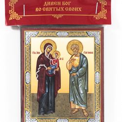 Saints Joachim and Anne orthodox wooden icon compact size 2.3x3.5" orthodox gift free shipping