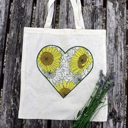 Sunflower Heart machine embroidery design 3 sizes DIGITAL files