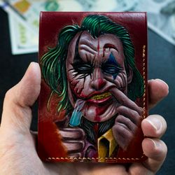 Wallet Joker, Bitcoin purse, leather craft horror Batman
