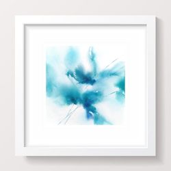 Blue turquoise abstract wall art Original floral painting Modern Minimalist Expressionist Small wall art for home decor