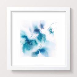 blue turquoise abstract wall art original floral painting modern minimalist expressionist small wall art for home decor