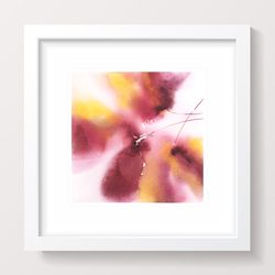 Burgundy abstract wall art Original floral painting Modern Minimalist Expressionist Small pink art for home decor