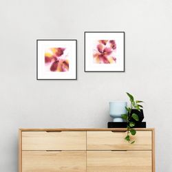Burgundy abstract wall art set Original floral painting Modern Minimalist Expressionist Small pink art for home decor