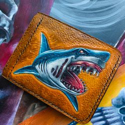 Wallet Shark, Jaws purse, Killer shark money clip, leather craft horror