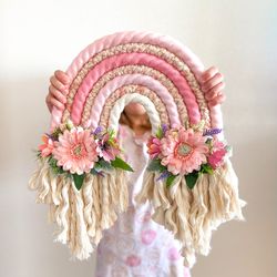 size 17"*15". nursery decor, wall macrame rainbow. gift for girl, gift for childbirth, gift for newborn.