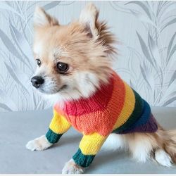 Rainbow dog sweater for small dogs. Pride sweater for pets. Puppy sweater XXS. Cute pet clothes.