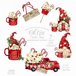 Gnomes Hot Cocoa & Truck. Christmas Gnomes Clipart, Cute characters. Design Digital Download. OliArtStudioShop