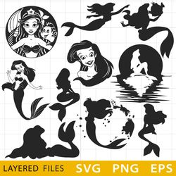 Little Mermaid Bundle Layered SVG, Mermaid Cricut file, Cut files, Layered digital vector file, Digital download
