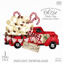 Hot Cocoa Truck. Christmas Clip Art. Xmas Red Truck Design Digital Download. OliArtStudioShop