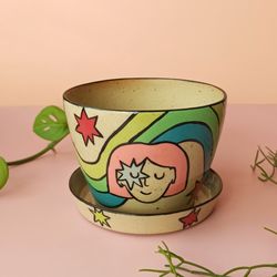 Succulent planter, handmade ceramic plant pot, cute home decor, funny gift for her