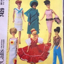PDF Copy Sewing Pattern 1960s MC Calls 7429 for 11 1\2 inch Girl Dolls and 12