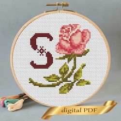 floral letter s pdf cross stitch flower monogram alphabet easy embroidery