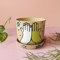 Unique gift for friend, ceramic plant pot, funny home decor, planter with tray