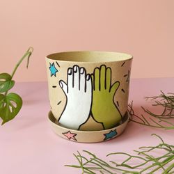 unique gift for friend, ceramic plant pot, funny home decor, planter with tray