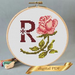 floral letter r pdf cross stitch flower monogram alphabet easy embroidery