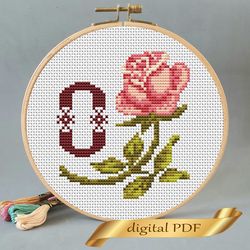 Floral letter O pdf cross stitch Flower monogram alphabet easy embroidery