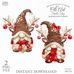 Christmas Reindeer gnome digital clip art PNG, Xmas. Sublimation Png, Design Digital Download. OliArtStudioShop