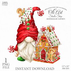 Christmas gingerbread house & gnome, digital clipart, Gingerbread Man. Design Digital Download. OliArtStudioShop