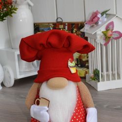 Chef cook gnome for home tiered tray kitchen decoration.Scandinavian gnome cook