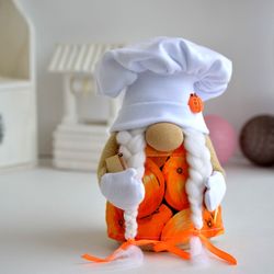 Chef cook gnome for home tiered tray kitchen decoration.Scandinavian gnome cook