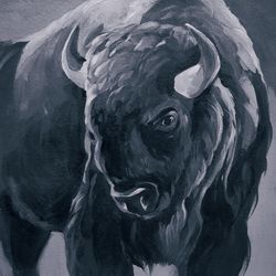Bison in the wild Original Acrylic Painting Black and White Art Animals Wall Decor
