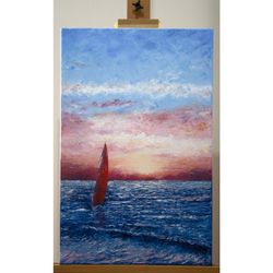 Sailboat, Original oil painting by Mikhail Philippov, 2021