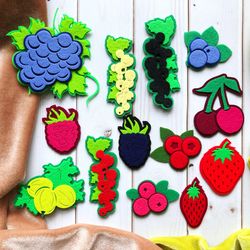 berries and fruits set, laser cut parts, felt board pattern, montessori toy, felt game set, felt story
