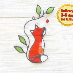 stained glass window hangings fox suncatcher, fall home decor,  cute clever fox gifts for mom