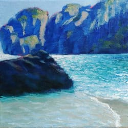 seascape painting mountain original art ocean artwork coastal wall art 8x8 by sonnegold