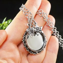 Round Glass Mirror Evil Eye Necklace Silver Flower Leaf Charm Boho Amulet for Protection Pendant Necklace Jewelry 8076