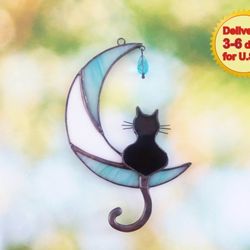 black cat stained glass window hangings, suncatcher crystal, memorial gifts