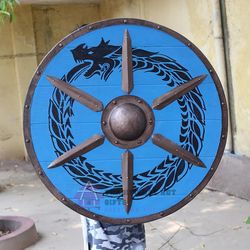 Medieval 24" Viking Knights Battle Ready Round Shield, Viking Dragon shield, Cosplay Battle Ready Shield, Fully Function