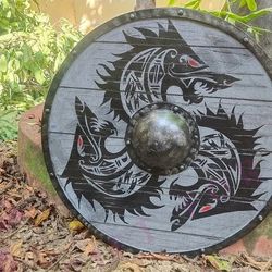 Medieval Wooden Viking Handmade Shield - Medieval Warrior Wooden Viking Shield Round Shield Dragon Face Viking Shield (2