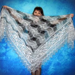 Gray embroidered Orenburg Russian shawl, Hand knit cover up, Wool wrap, Handmade stole, Warm bridal cape, Kerchief,Scarf