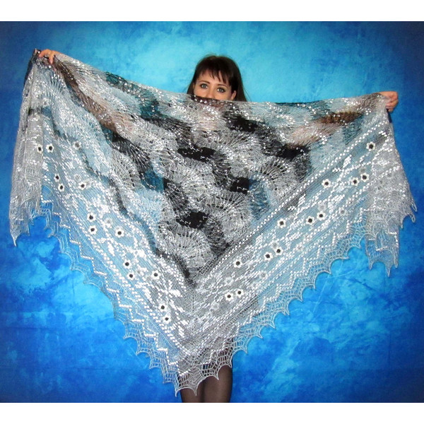 Gray embroidered Orenburg Russian shawl, Hand knit cover up, Wool wrap, Handmade stole, Warm bridal cape, Kerchief, Scarf.JPG
