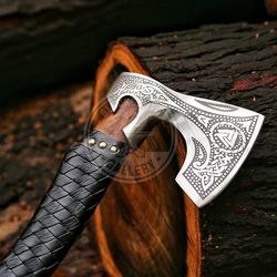 premium viking axe, hand forged viking camping axe with rosewood shaft & carbon steel