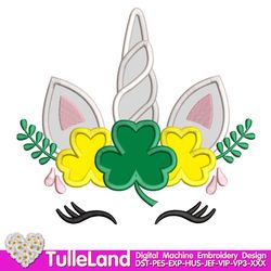 Cute Unicorn with clover Saint Patrick's Day Design Applique for Machine Embroidery
