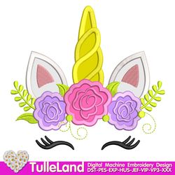 Cute Unicorn Face with flowers Floral Unicorn Design Applique for Machine Embroidery