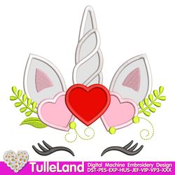 Cute Valentine Unicorn  with Heart Design Applique for Machine Embroidery