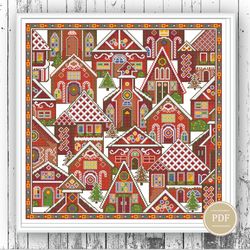Cross Stitch Pattern Patchwork Christmas Town Simple Embroidery Modern Design Pillow Stitch PDF Instant Download 127