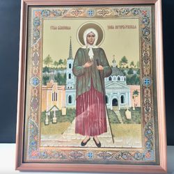 Saint Xenia of Petersburg  | Orthodox Icon in wooden frame. Gold and silver foiled, 15.7 x 13 inch (40cm x 33 x 2 cm)