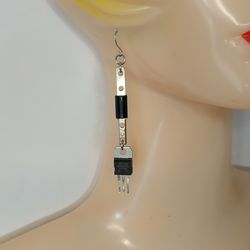 Cyberpunk earrings extra long Geek earrings dangle Recovered tech jewelry for women Second life electronics earrings