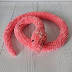 Light red snake lovers. Crochet snake. Gift for her.