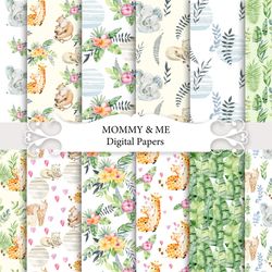 Mommy and me. Seamless patterns.